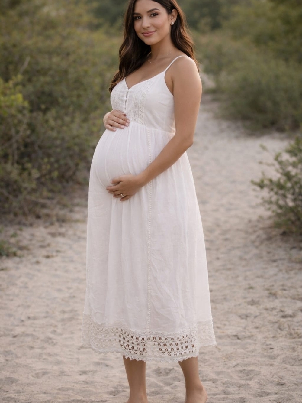 Motherhood Maternity White Spaghetti-Strap Midi Dress